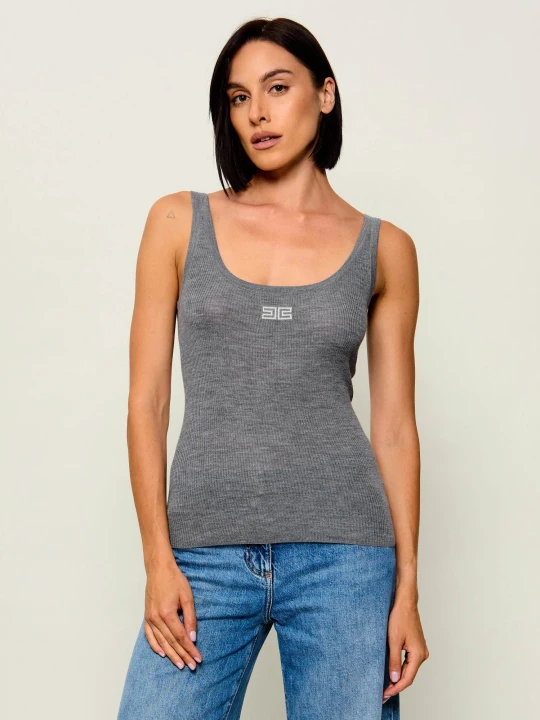Zdjęcie produktu Elisabetta Franchi Wełniany top | Slim Fit szary