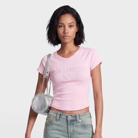 Zdjęcie produktu Embroidered Washed Rib Baby Tee True Religion Różowy intensywny