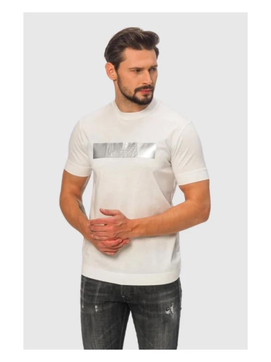 Zdjęcie produktu EMPORIO ARMANI Biały t-shirt męski ze srebrnym logo, Rozmiar S
