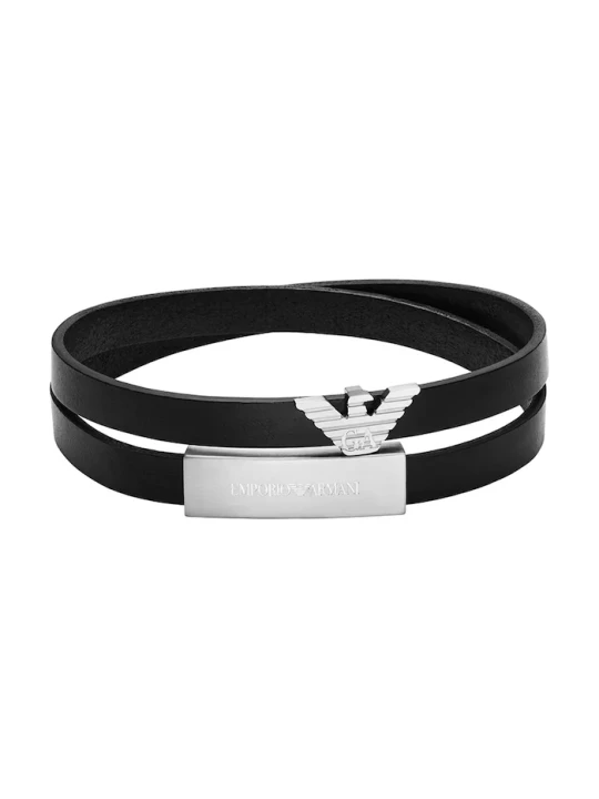 Zdjęcie produktu Emporio Armani bransoletka męska skórzana Eagle Logo czarny