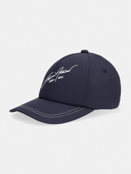 Zdjęcie produktu Emporio Armani czapka z daszkiem z domieszką jedwabiu granatowy