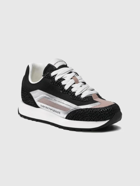 Zdjęcie produktu EMPORIO ARMANI Czarne sneakersy damskie ze srebrnymi elementami, Rozmiar 36