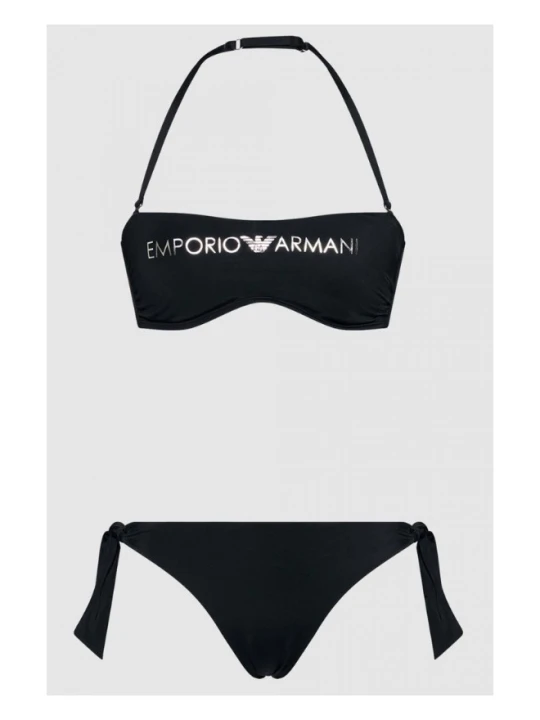 Zdjęcie produktu EMPORIO ARMANI Czarne wiązane bikini ze srebrnym logo, Rozmiar XS