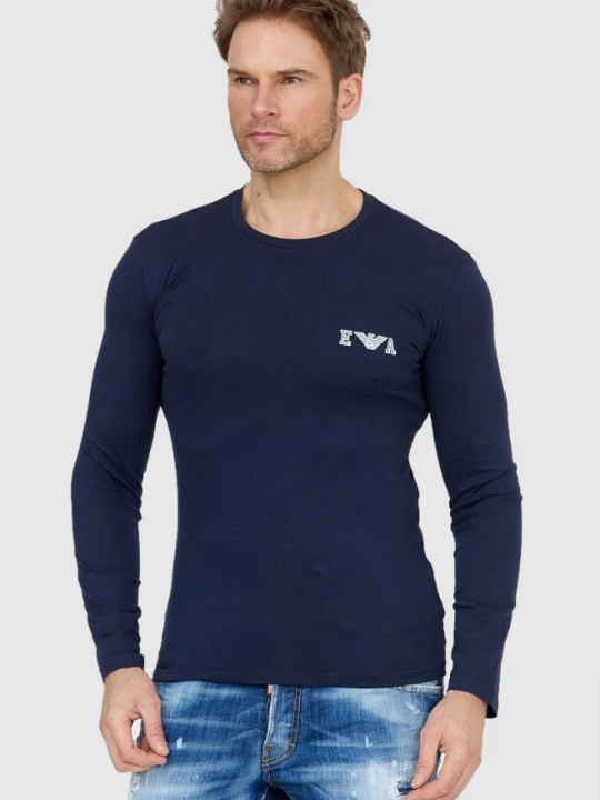 Zdjęcie produktu EMPORIO ARMANI Granatowy longsleeve męski z szarym logo, Rozmiar L Niebieski