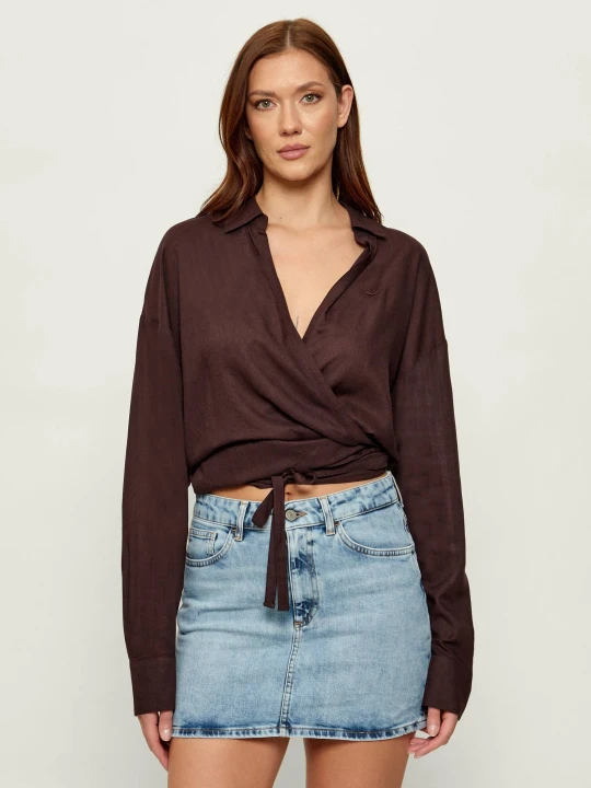 Zdjęcie produktu Emporio Armani Koszula | Cropped Fit | z dodatkiem lnu brązowy