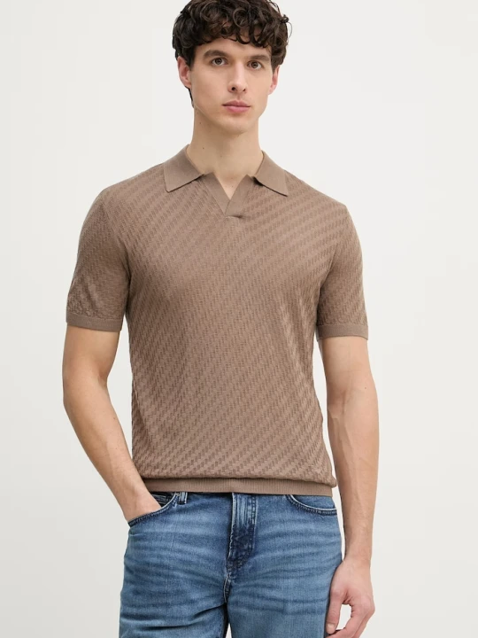 Zdjęcie produktu Emporio Armani polo swetrowe męskie z wełną brązowy