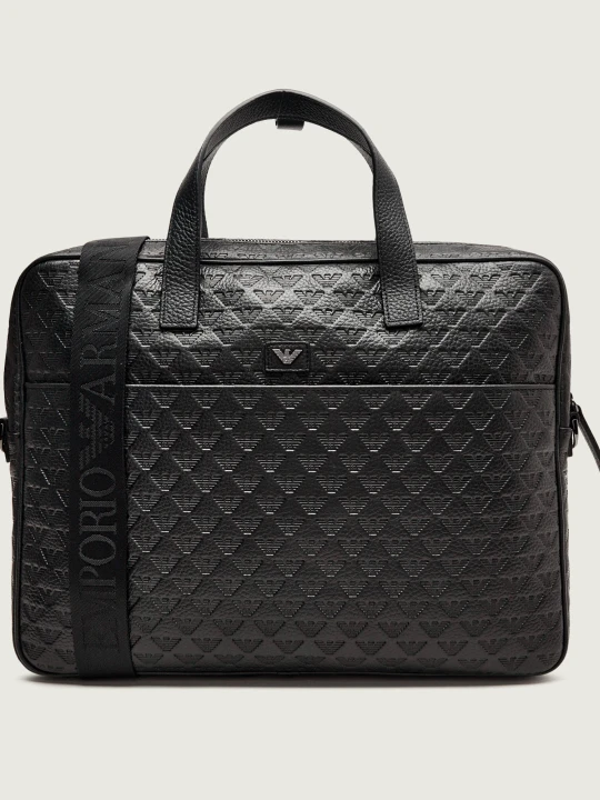 Zdjęcie produktu Emporio Armani Skórzana torba na laptopa 14" czarny