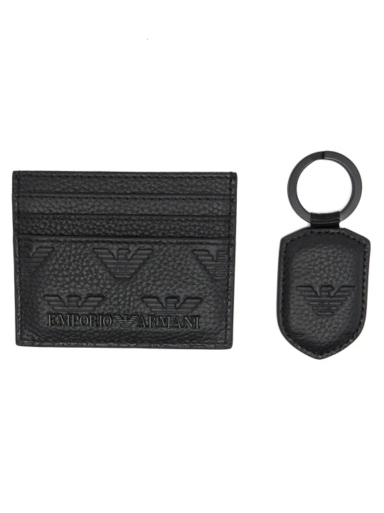 Zdjęcie produktu Emporio Armani Skórzane etui na karty + brelok czarny