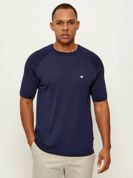 Zdjęcie produktu Emporio Armani Sweter | Regular Fit | z dodatkiem jedwabiu granatowy