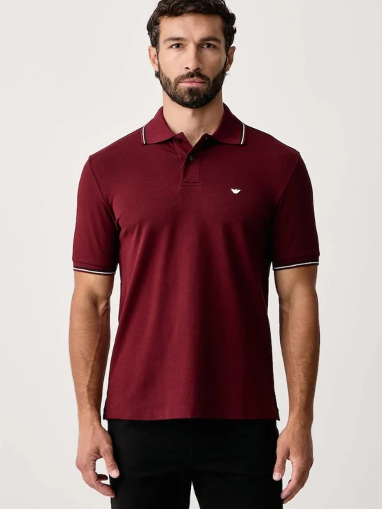 Zdjęcie produktu Emporio Armani T-shirt męski bawełniany z elastanem bordowy