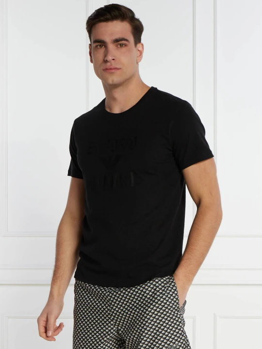 Zdjęcie produktu Emporio Armani T-shirt | Regular Fit | z dodatkiem lnu czarny