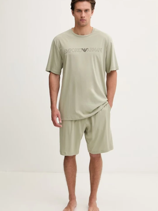 Zdjęcie produktu Emporio Armani Underwear piżama dwuczęściowa męska bawełniana z elastanem zielony