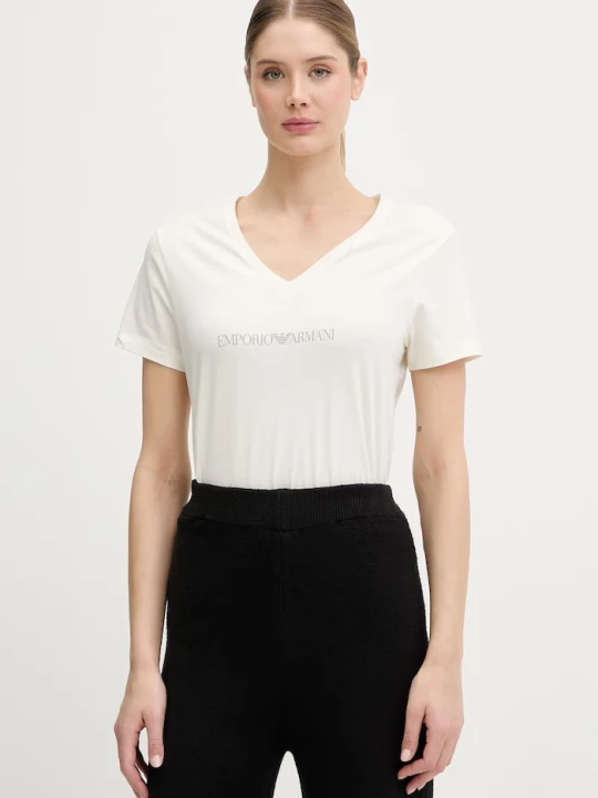 Zdjęcie produktu Emporio Armani Underwear t-shirt damski z bawełny beżowy