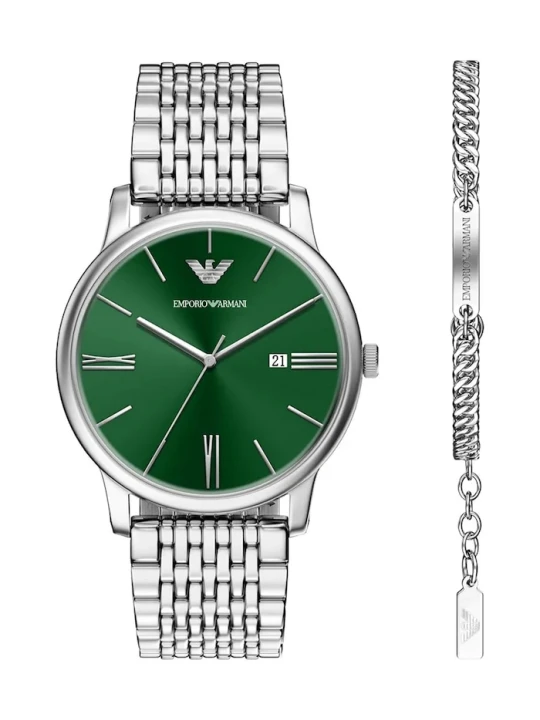 Zdjęcie produktu Emporio Armani zestaw zegarek i bransoletka męski Minimalist srebrny