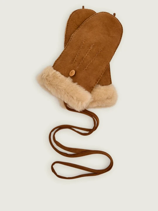 Zdjęcie produktu EMU Australia Skórzane rękawiczki Montana Mittens | z dodatkiem wełny brązowy