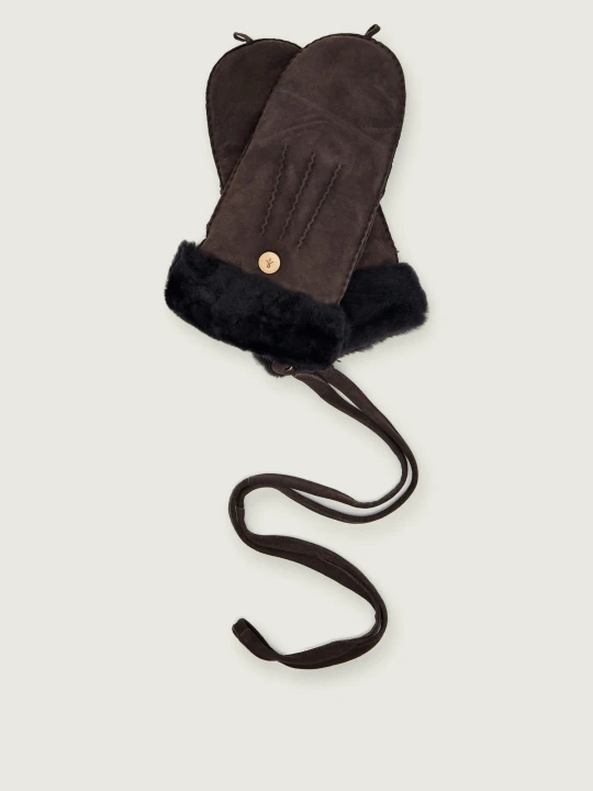 Zdjęcie produktu EMU Australia Skórzane rękawiczki Montana Mittens | z dodatkiem wełny brązowy