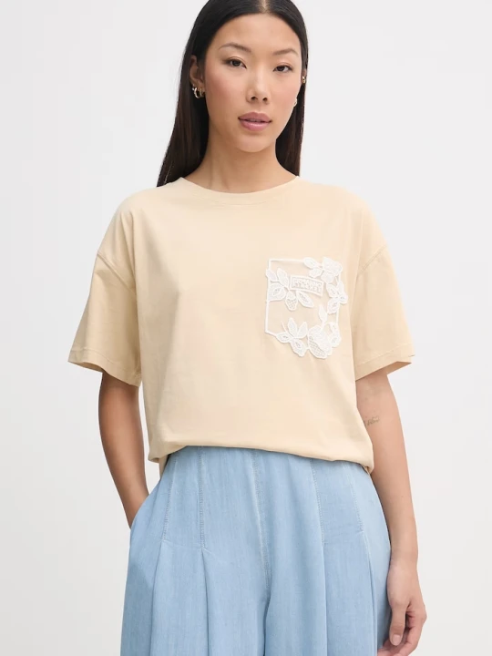 Zdjęcie produktu ERMANNO Firenze t-shirt basic damski bawełniany beżowy