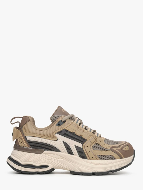 Zdjęcie produktu ES8: Beżowe sneakersy damskie z kombinowanych materiałów z przewiewną siateczką