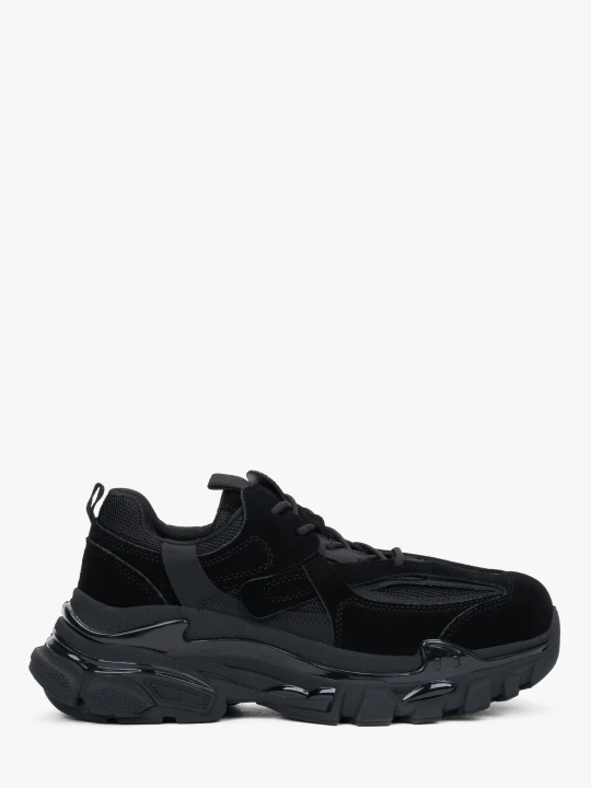 Zdjęcie produktu ES8: Czarne sneakersy damskie na grubej podeszwie z weluru naturalnego i tekstyliów