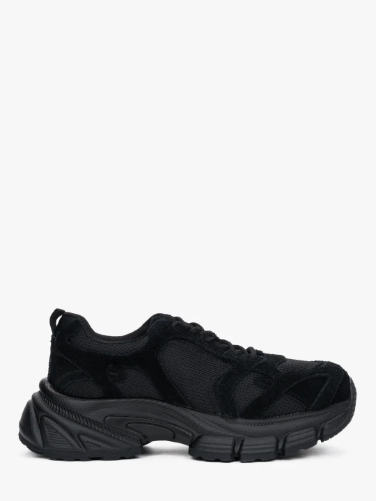 Zdjęcie produktu ES8: Czarne sneakersy damskie z weluru naturalnego i przewiewnej siateczki na platformie