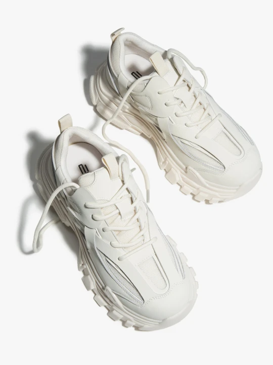 Zdjęcie produktu ES8: Jasnobeżowe sneakersy damskie na grubej podeszwie beżowy