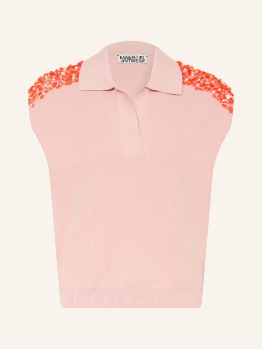 Zdjęcie produktu Essentiel Antwerp Dzianinowa Koszulka Polo Joline Z Cekinami I Kamieniami Ozdobnymi rosa różowy