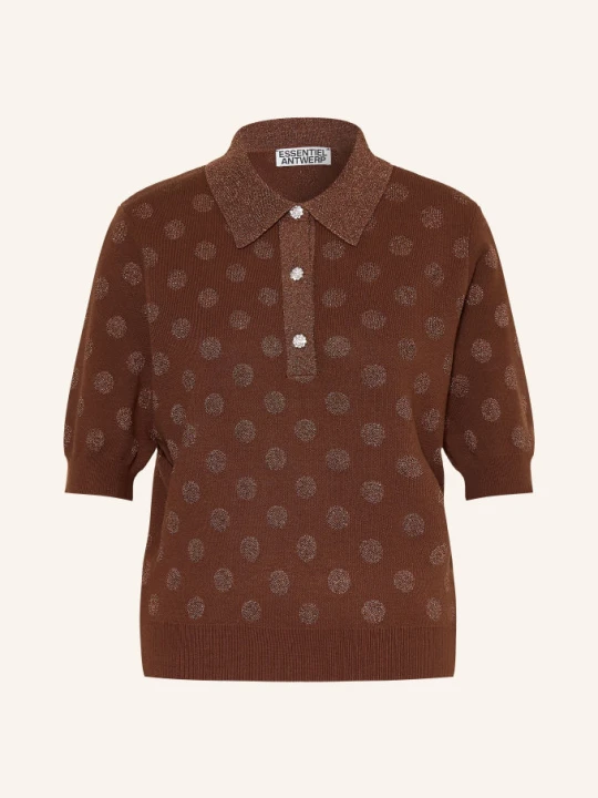 Zdjęcie produktu Essentiel Antwerp Koszulka Polo Z Dzianiny Krab Z Błyszczącą Przędzą braun BRĄZOWY