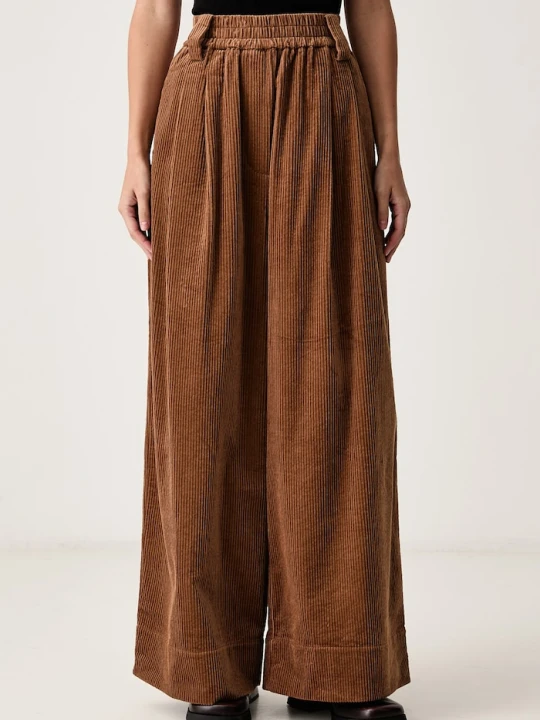 Zdjęcie produktu Essentiel Antwerp spodnie wide leg damskie sztruksowe Kitch brązowy