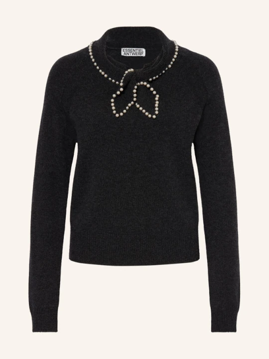 Zdjęcie produktu Essentiel Antwerp Sweter Kasa Z Kokardką I Ozdobnymi Perełkami schwarz