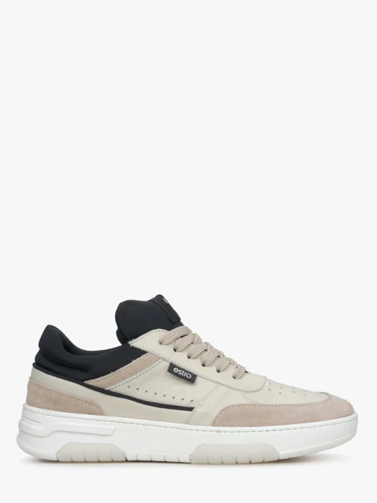 Zdjęcie produktu Estro: Beżowo-czarne podwyższane sneakersy damskie ze skóry i weluru