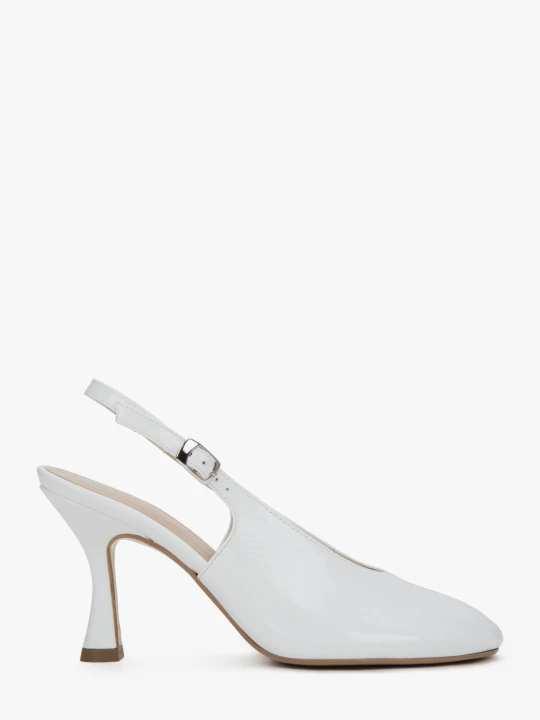 Zdjęcie produktu Estro: Białe buty na obcasie typu slingback z włoskiej skóry lakierowanej Premium