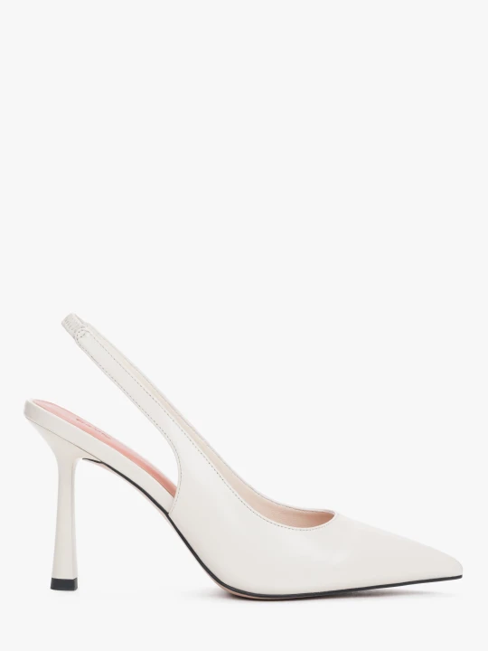 Zdjęcie produktu Estro: Białe czółenka damskie typu slingback na wysokim obcasie ze skóry naturalnej