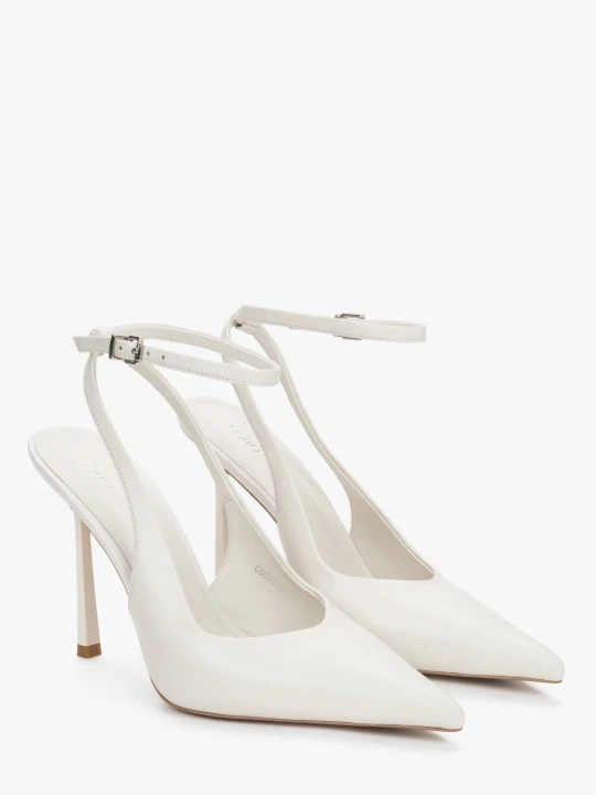 Zdjęcie produktu Estro: Białe czółenka damskie z odkrytą piętą typu slingback ze skóry naturalnej