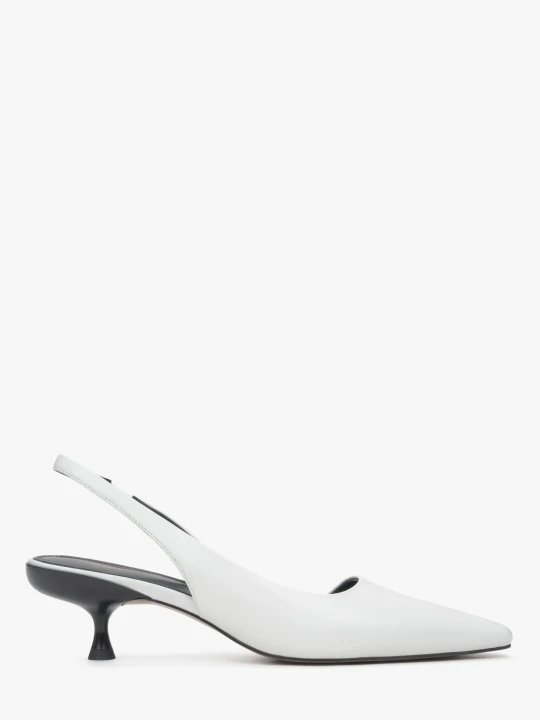 Zdjęcie produktu Estro: Białe skórzane czółenka damskie na niskim obcasie typu slingback