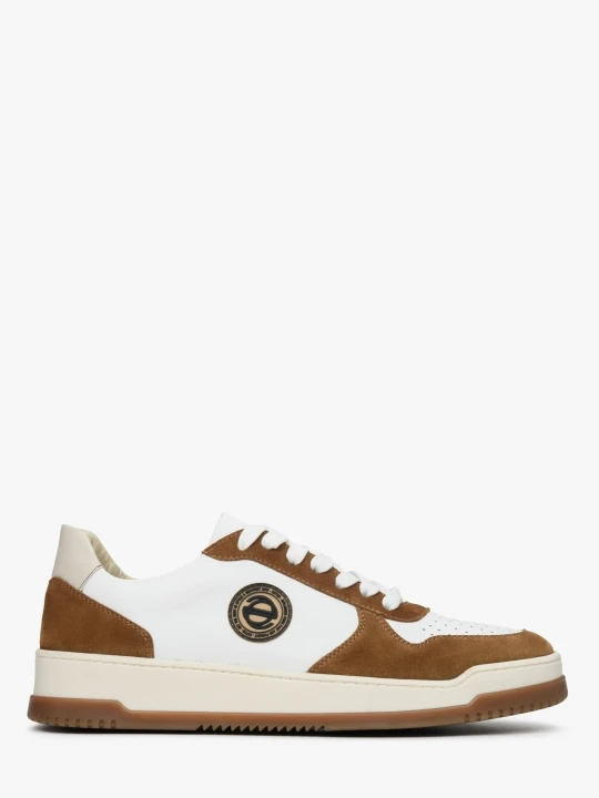 Zdjęcie produktu Estro: Biało-brązowe sneakersy męskie z zamszu i skóry naturalniej