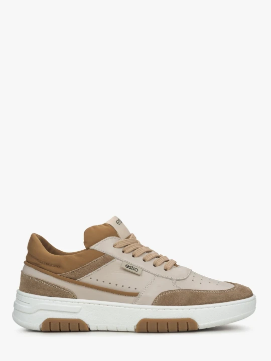 Zdjęcie produktu Estro: Brązowo-beżowe podwyższane sneakersy damskie ze skóry i weluru