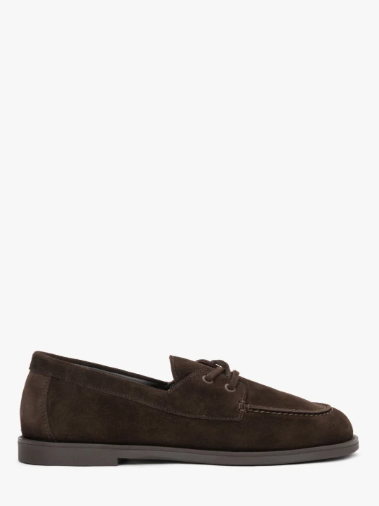 Zdjęcie produktu Estro: Ciemnobrązowe loafersy damskie w stylu żeglarskim z włoskiego weluru naturalnego Premium brązowy
