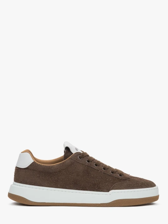 Zdjęcie produktu Estro: Ciemnobrązowe sneakersy damskie z weluru naturalnego na sprężystej podeszwie brązowy