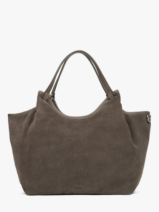 Zdjęcie produktu Estro: Ciemnoszara torebka damska typu shopper z włoskiego weluru naturalnego Premium szary