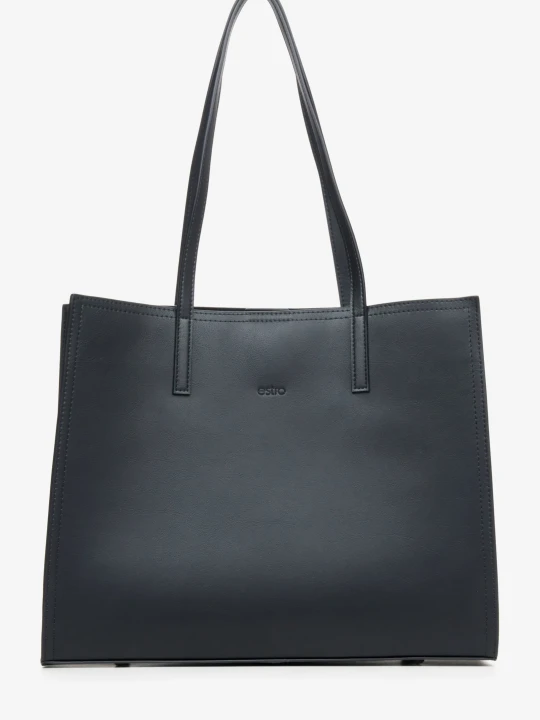 Zdjęcie produktu Estro: Czarna skórzana torebka damska typu shopper o matowym wykończeniu
