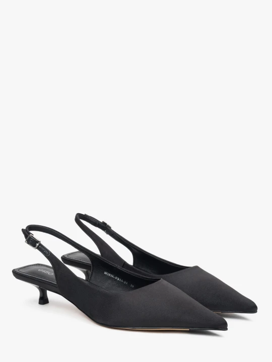 Zdjęcie produktu Estro: Czarne czółenka damskie typu slingback na niskim obcasie z miękkich tekstyliów