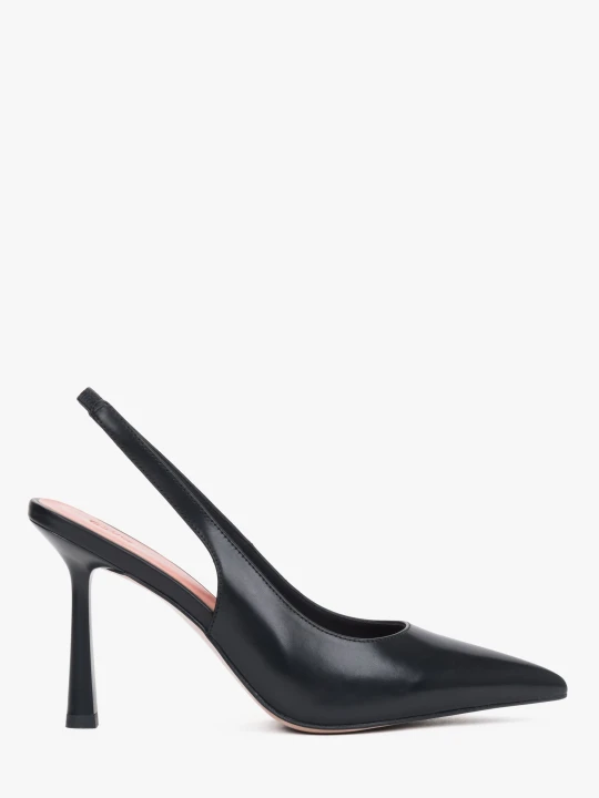 Zdjęcie produktu Estro: Czarne czółenka damskie typu slingback na wysokim obcasie ze skóry naturalnej