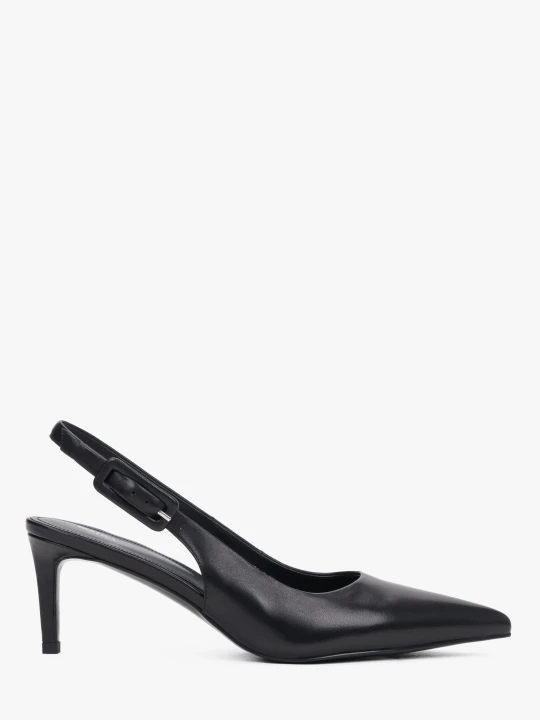 Zdjęcie produktu Estro: Czarne czółenka damskie typu slingback ze skóry naturalnej na stabilnej szpilce