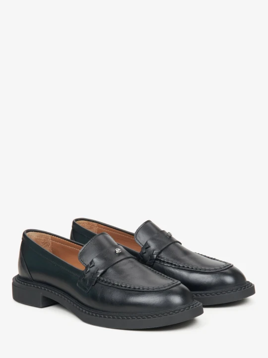 Zdjęcie produktu Estro: Czarne loafersy damskie typu Penny z włoskiej skóry naturalnej Premium
