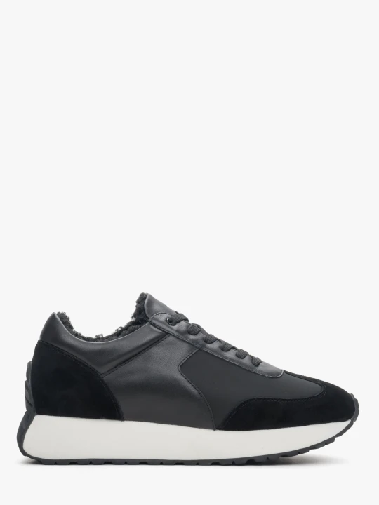 Zdjęcie produktu Estro: Czarne sneakersy damskie na zimę z łączonych materiałów