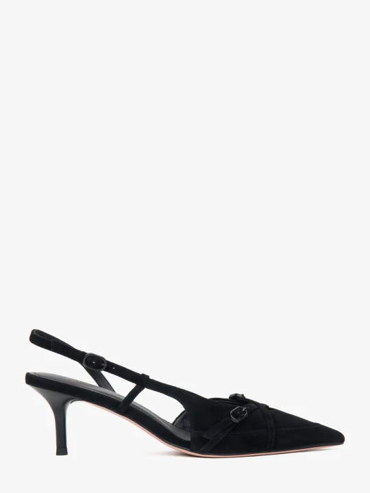 Zdjęcie produktu Estro: Czarne welurowe czółenka typu slingback na niskim obcasie