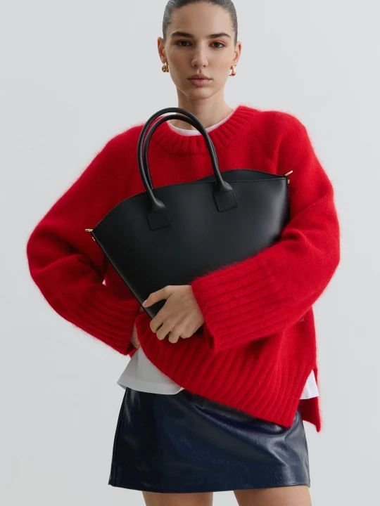 Zdjęcie produktu Estro: Duża czarna torebka damska typu shopper z włoskiej skóry naturalnej Premium