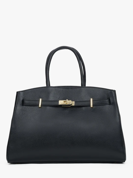 Zdjęcie produktu Estro: Elegancka czarna torebka typu tote z włoskiej skóry naturalnej Premium