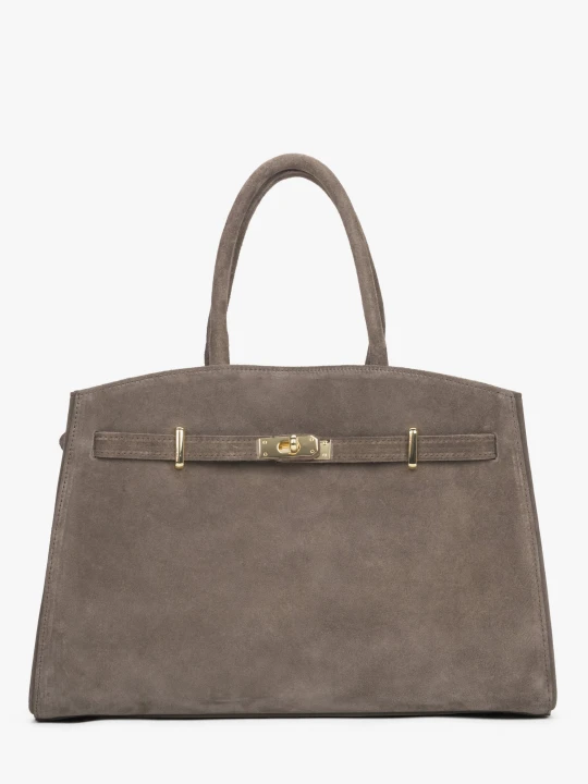 Zdjęcie produktu Estro: Elegancka szarobeżowa torebka typu tote z włoskiego weluru naturalnego Premium
