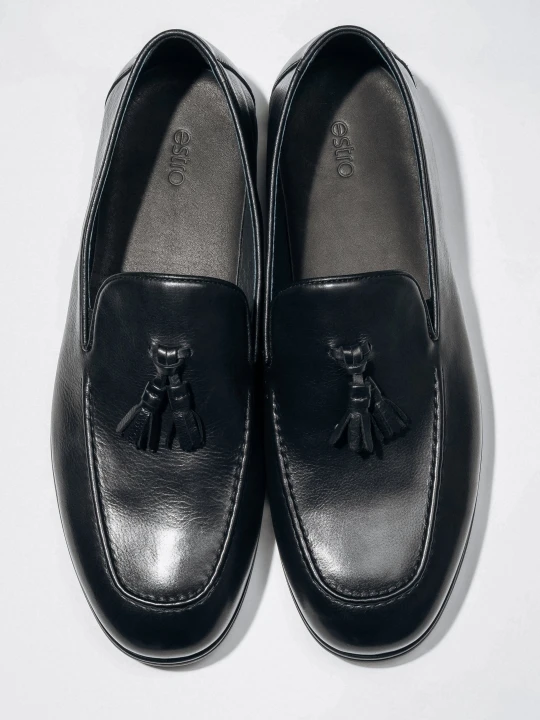 Zdjęcie produktu Estro: Eleganckie czarne loafersy męskie z chwostem ze skóry naturalnej